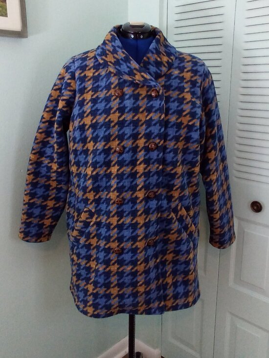 D&CO. QVC XL DOUBLE BREASTED HOUNDSTOOTH SHERPA NAVY COZY WARM POCKETS BUTTONS - Picture 1 of 10